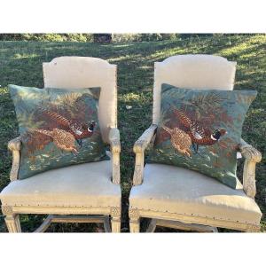 Paire de coussins " Couple de faisans", coussins thème chasse