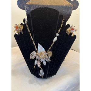 Parure de bijoux LILI MEUNIER Paris. collier et boucles d oreilles clip. Verres de Murano
