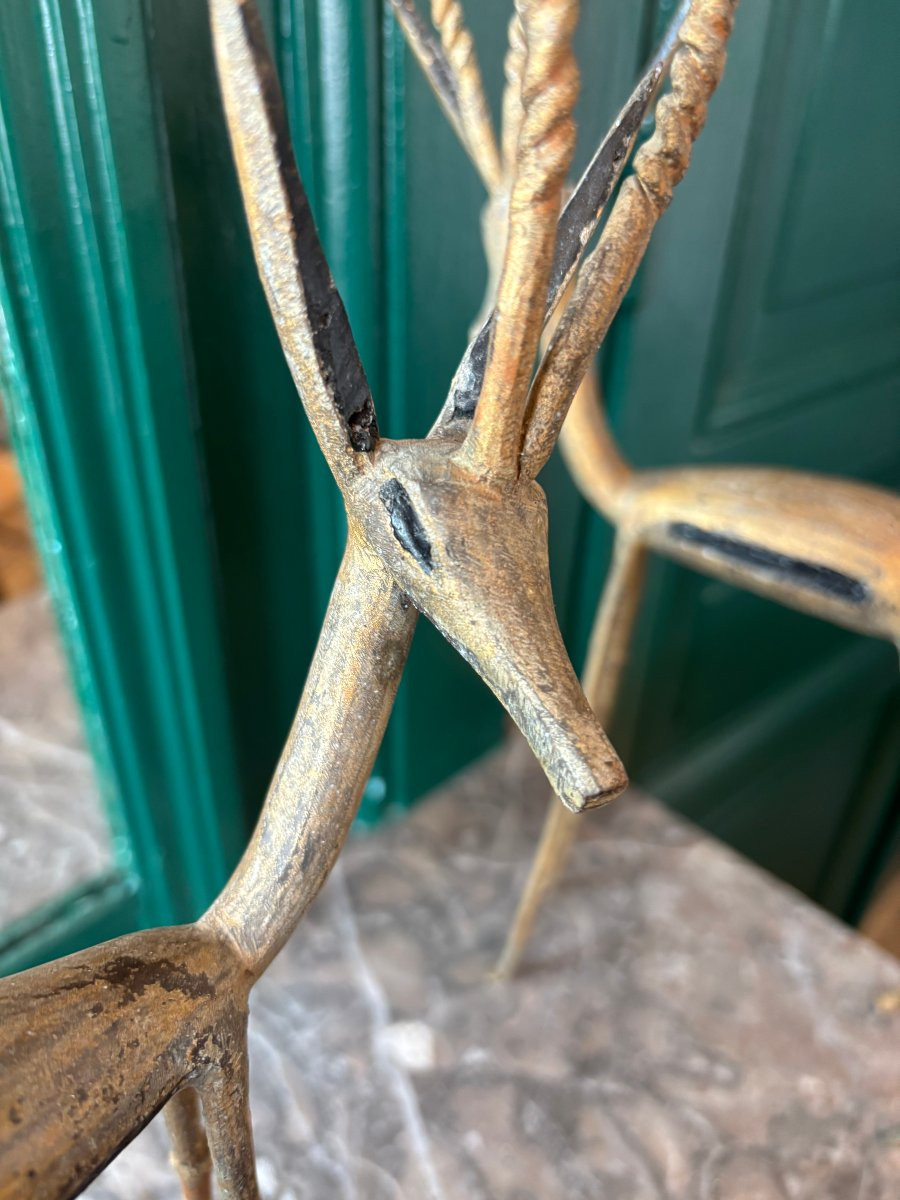 Pair Of Gazelles In Patinated Bronze Circa 1960-photo-3