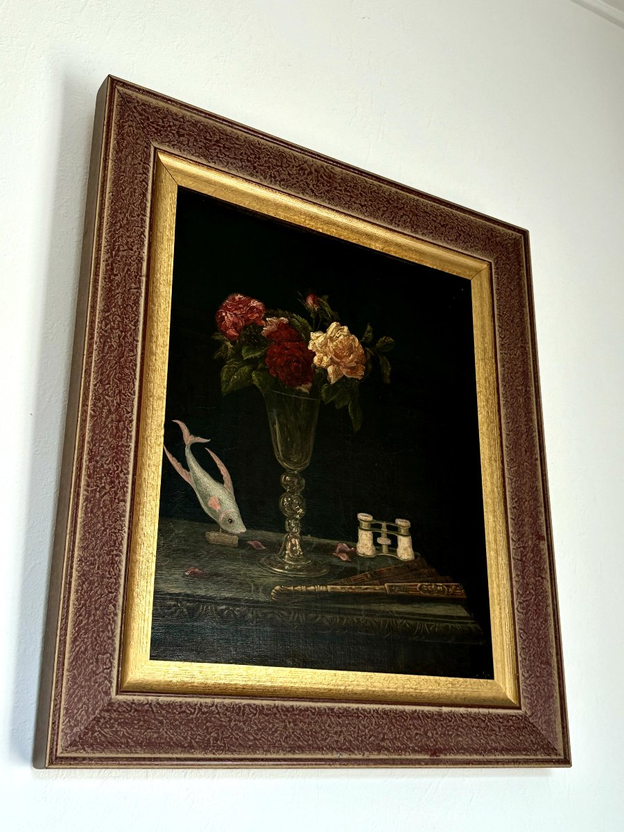 Nature Morte, Huile sur toile Signée-photo-2