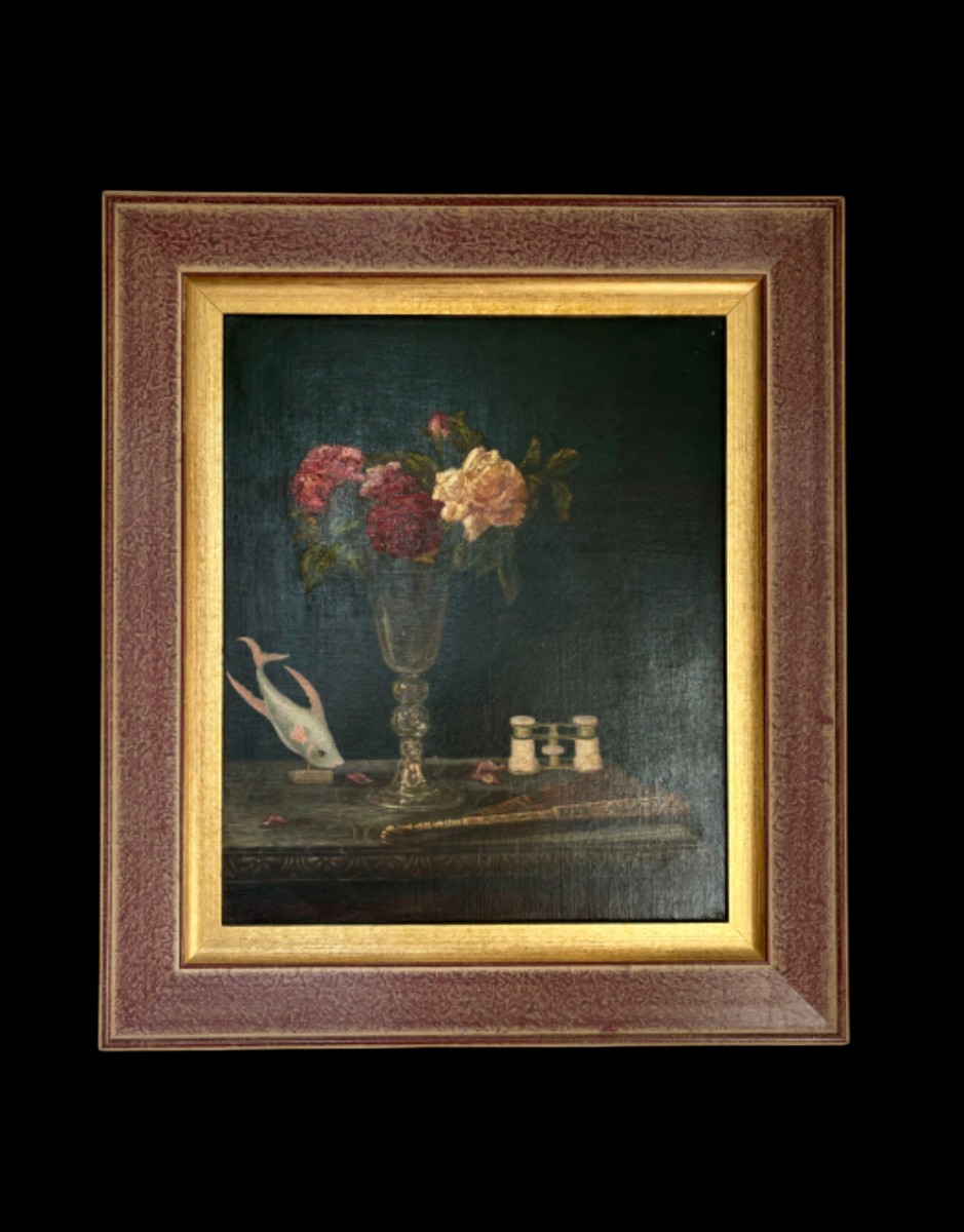 Nature Morte, Huile sur toile Signée