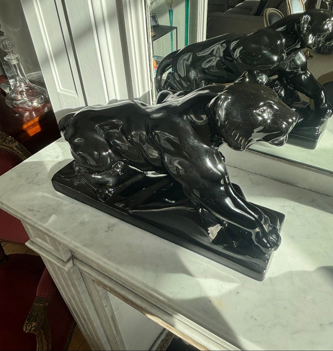 Paire de Sculptures de Lionnes Art Déco-photo-3