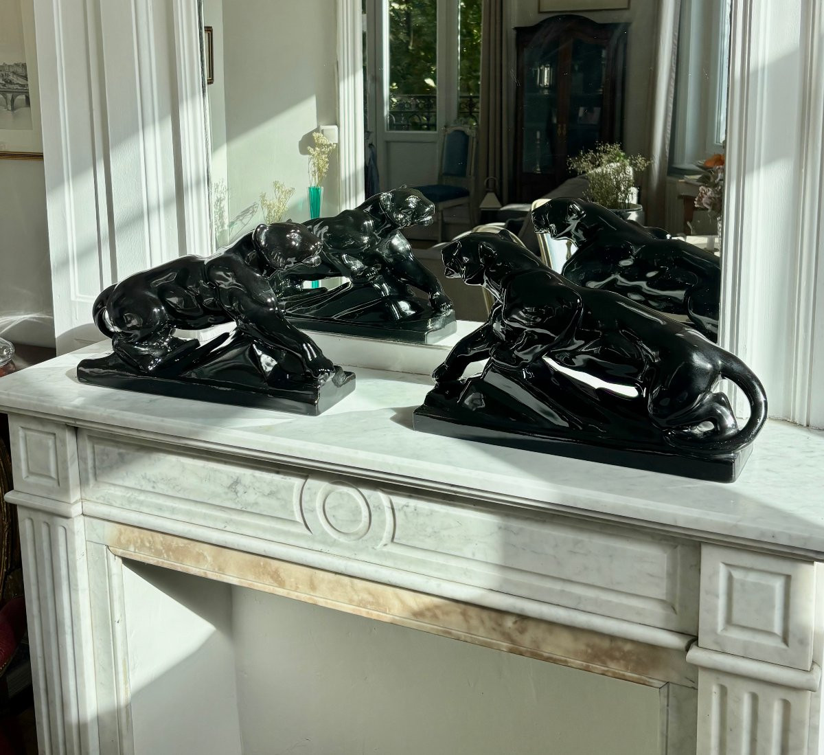 Paire de Sculptures de Lionnes Art Déco-photo-4
