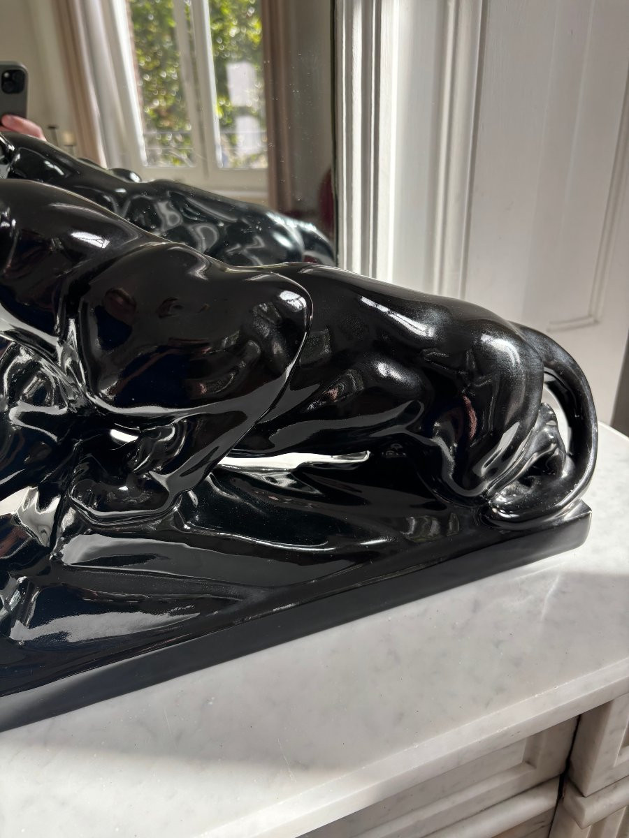 Paire de Sculptures de Lionnes Art Déco-photo-1