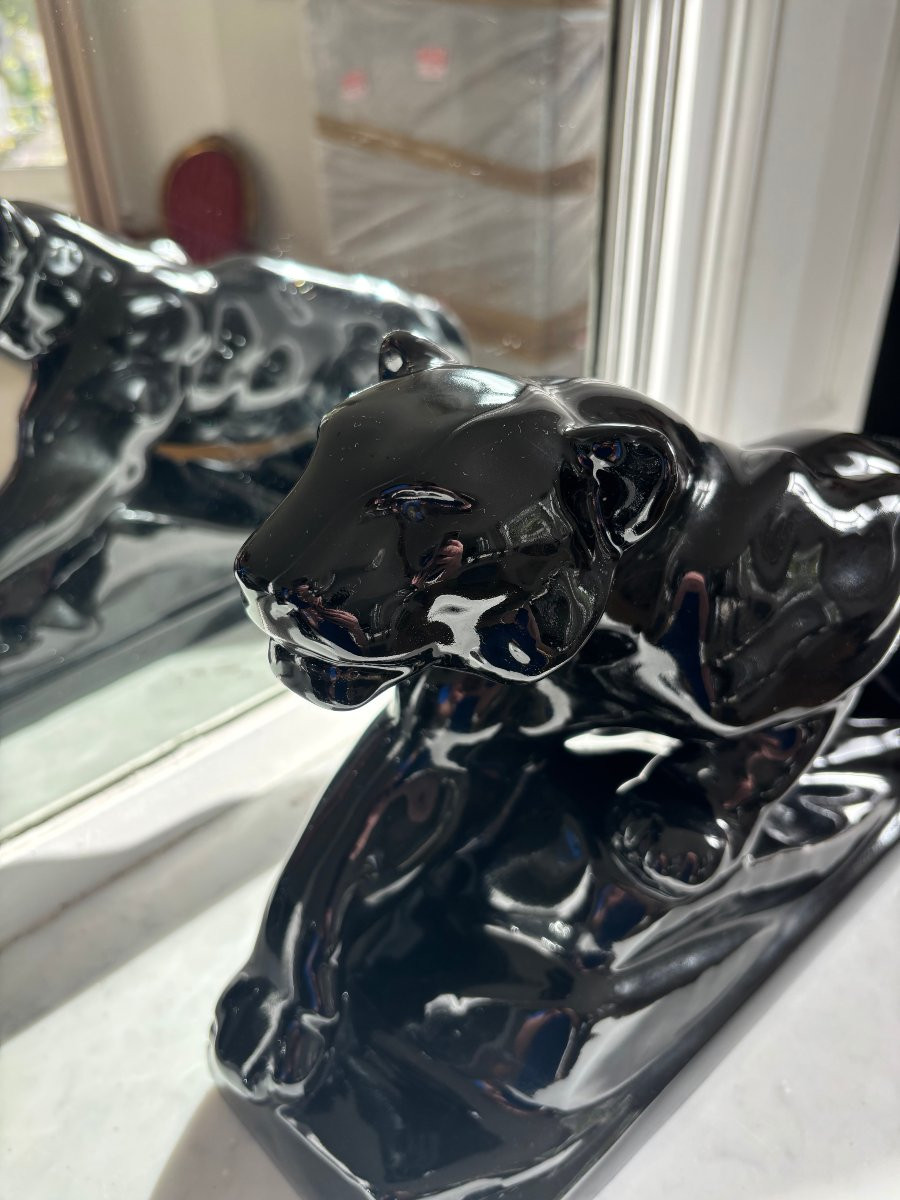 Paire de Sculptures de Lionnes Art Déco-photo-2