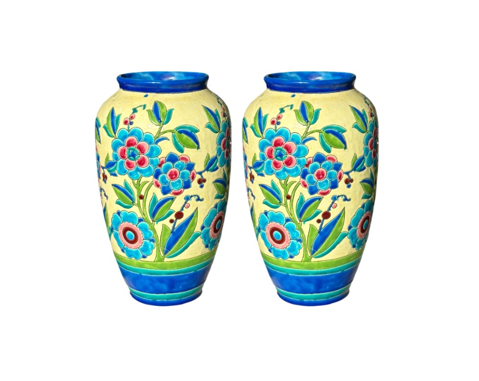 Pair Of Keramis Vases (belgium)