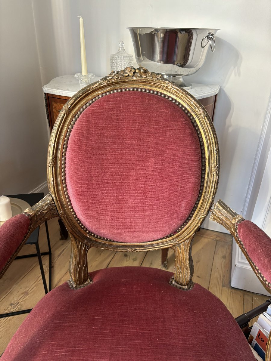 Paire de Fauteuils Médaillon Louis XVI-photo-4