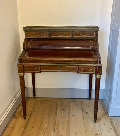 Bureau cylindre à système en Acajou de Style Louis XVI-photo-2