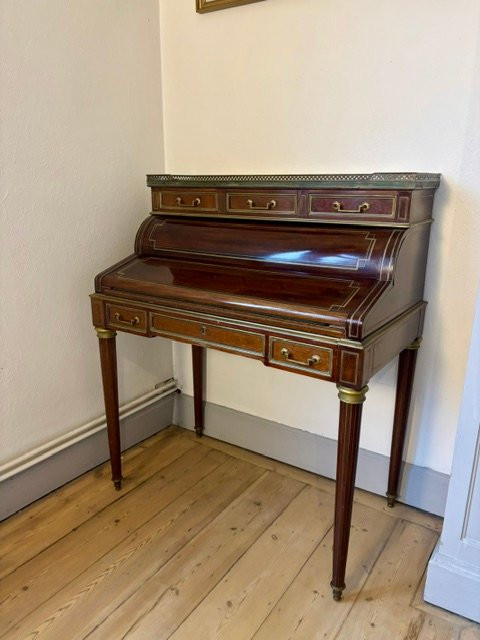 Bureau cylindre à système en Acajou de Style Louis XVI-photo-3