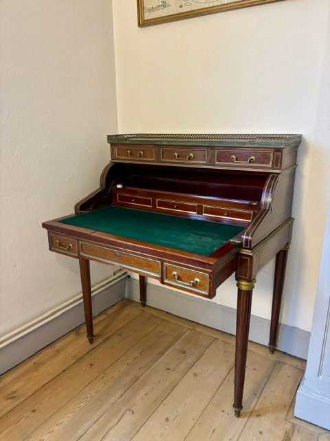 Bureau cylindre à système en Acajou de Style Louis XVI-photo-1