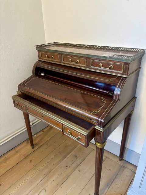 Bureau cylindre à système en Acajou de Style Louis XVI-photo-3