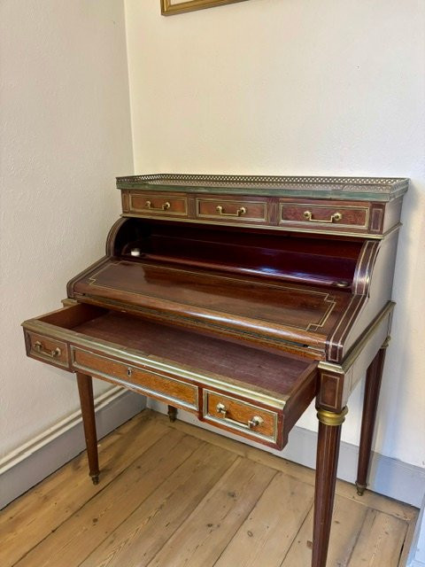 Bureau cylindre à système en Acajou de Style Louis XVI-photo-6