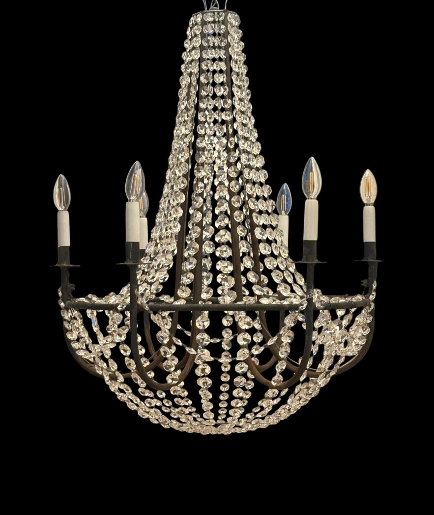 Large Pair Of Crystal Pendant Chandeliers-photo-2