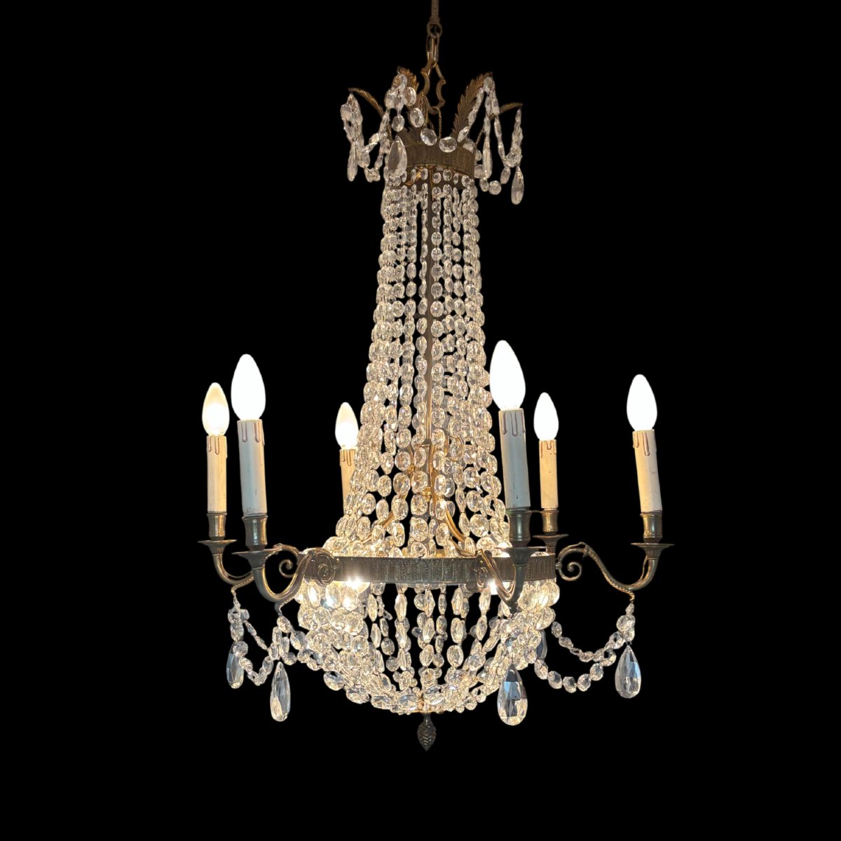Lustre à pampilles de Style Empire