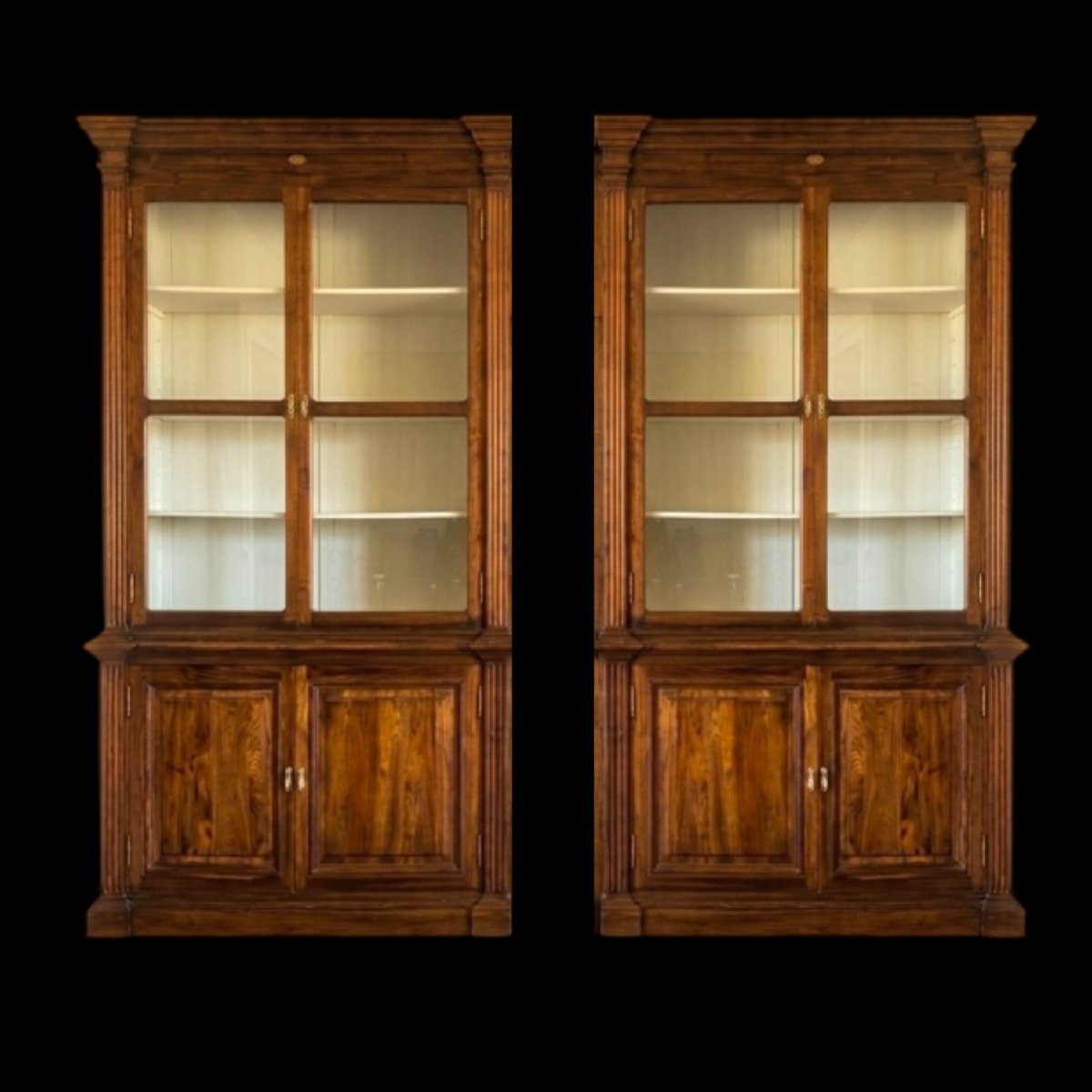Pair Of Colonial-style Teak Bookcases/dish Cabinets