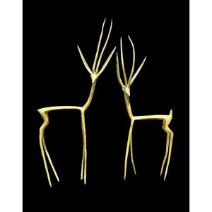 Pair Of Patinated Bronze Antelopes - Circa 1960