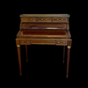 Bureau cylindre à système en Acajou de Style Louis XVI