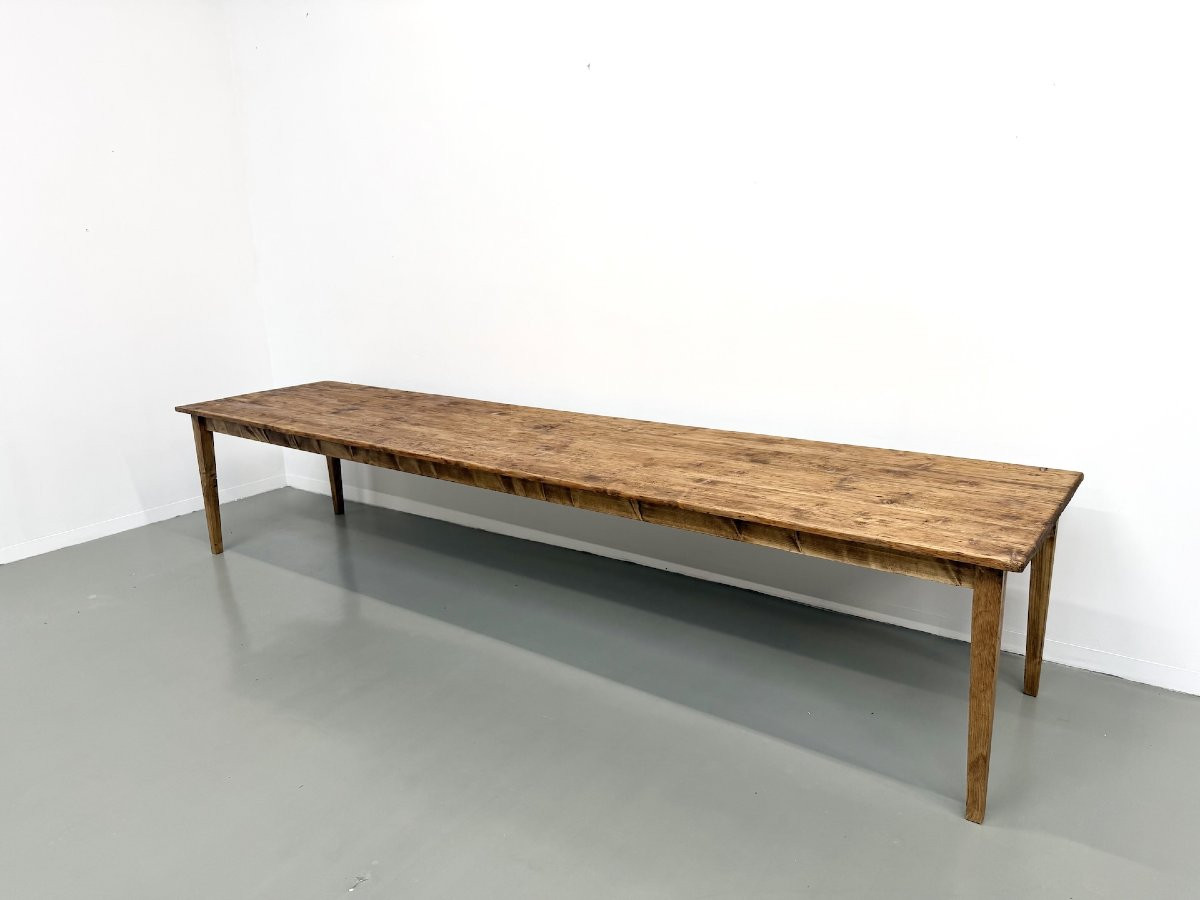 Grande table de ferme XXL en pin massif et pieds fuseaux années 50-photo-2