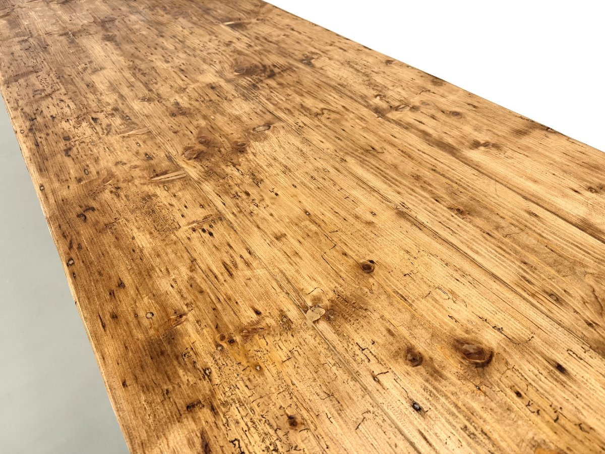 Grande table de ferme XXL en pin massif et pieds fuseaux années 50-photo-3