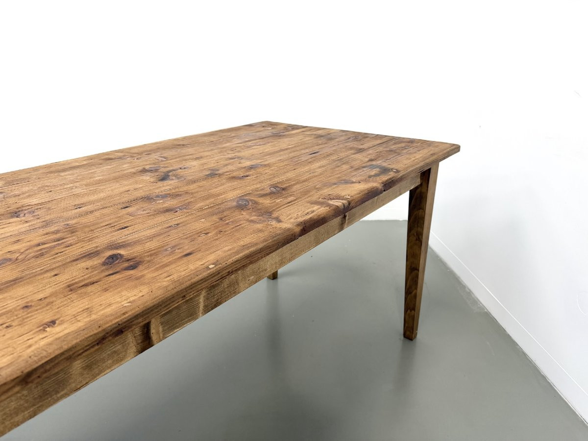 Grande table de ferme XXL en pin massif et pieds fuseaux années 50-photo-8