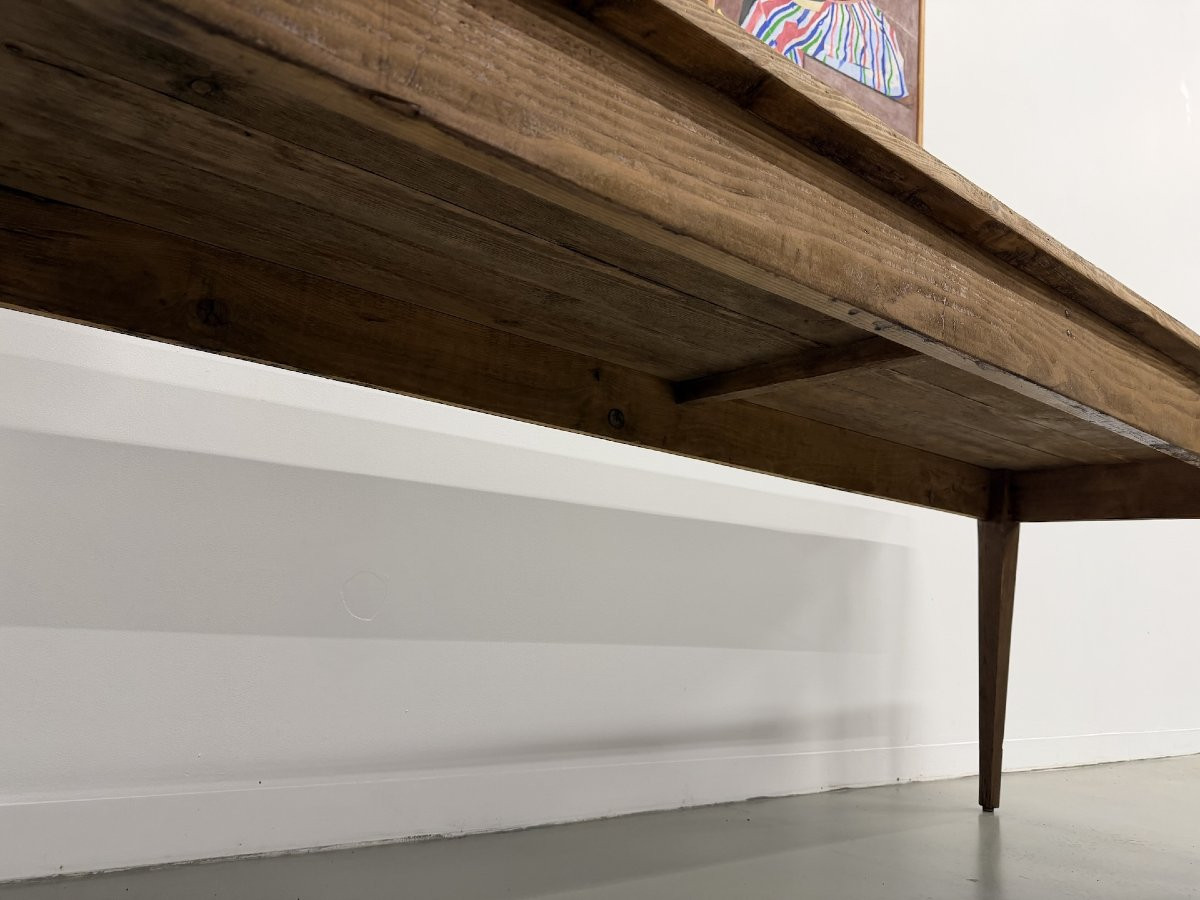 Table de ferme aux pieds fuseaux, années 50-photo-2