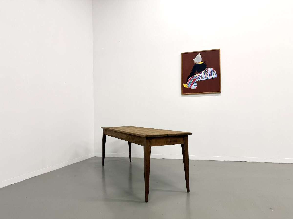 Table de ferme aux pieds fuseaux, années 50-photo-7