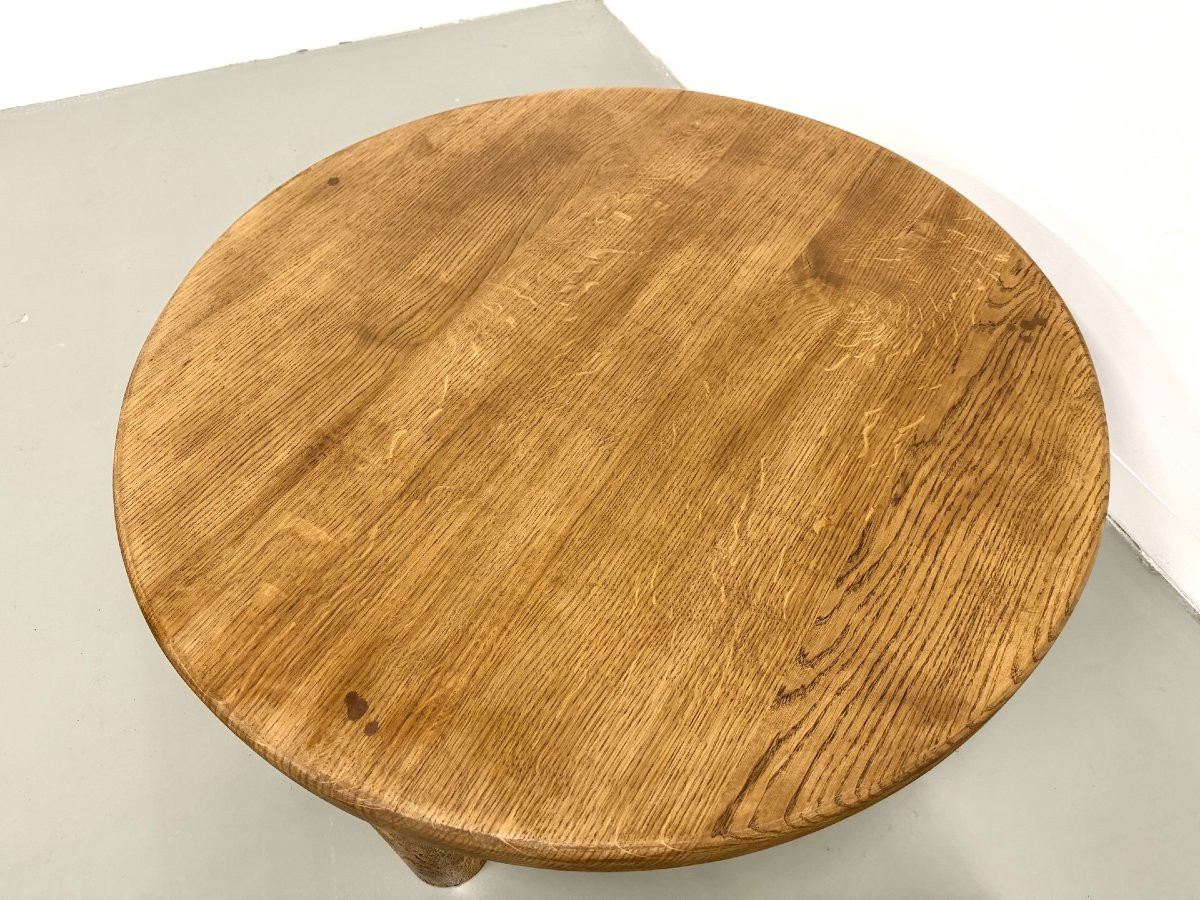Table basse moderniste tripode en chêne massif, DLG Perriand, Chapo, années 50-photo-6