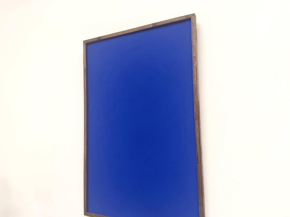 Monochrome Ultramarine Blue Painting, Acrylic On Solid Wood, Pine Frame, 1990s-photo-3