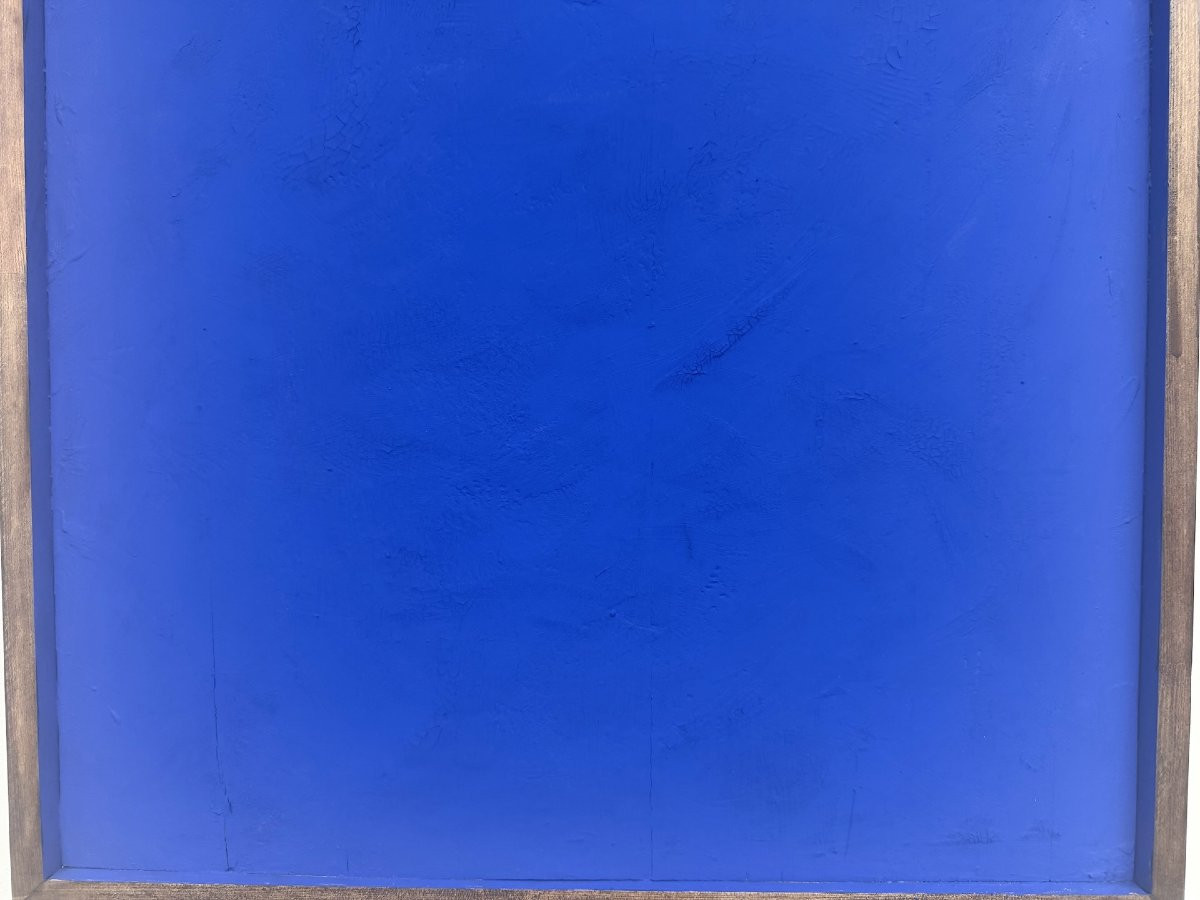 Monochrome Ultramarine Blue Painting, Acrylic On Solid Wood, Pine Frame, 1990s-photo-4