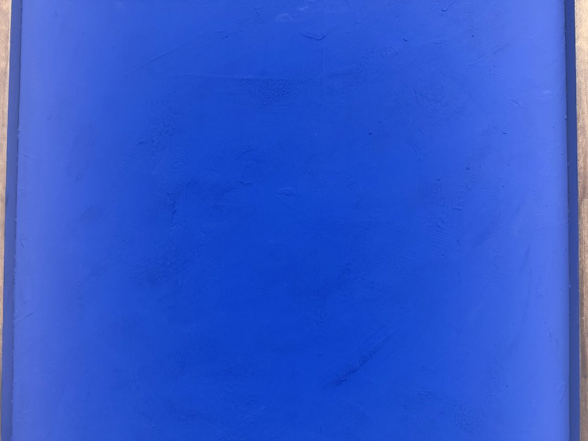 Monochrome Ultramarine Blue Painting, Acrylic On Solid Wood, Pine Frame, 1990s-photo-1