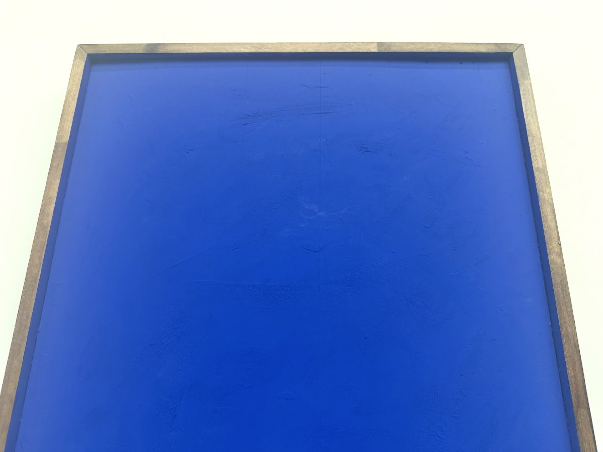 Monochrome Ultramarine Blue Painting, Acrylic On Solid Wood, Pine Frame, 1990s-photo-2