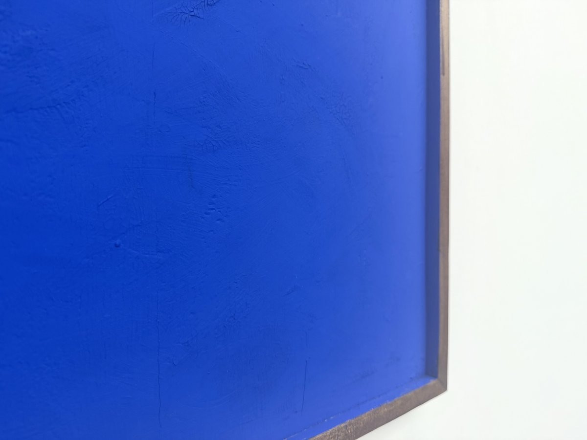 Monochrome Ultramarine Blue Painting, Acrylic On Solid Wood, Pine Frame, 1990s-photo-3