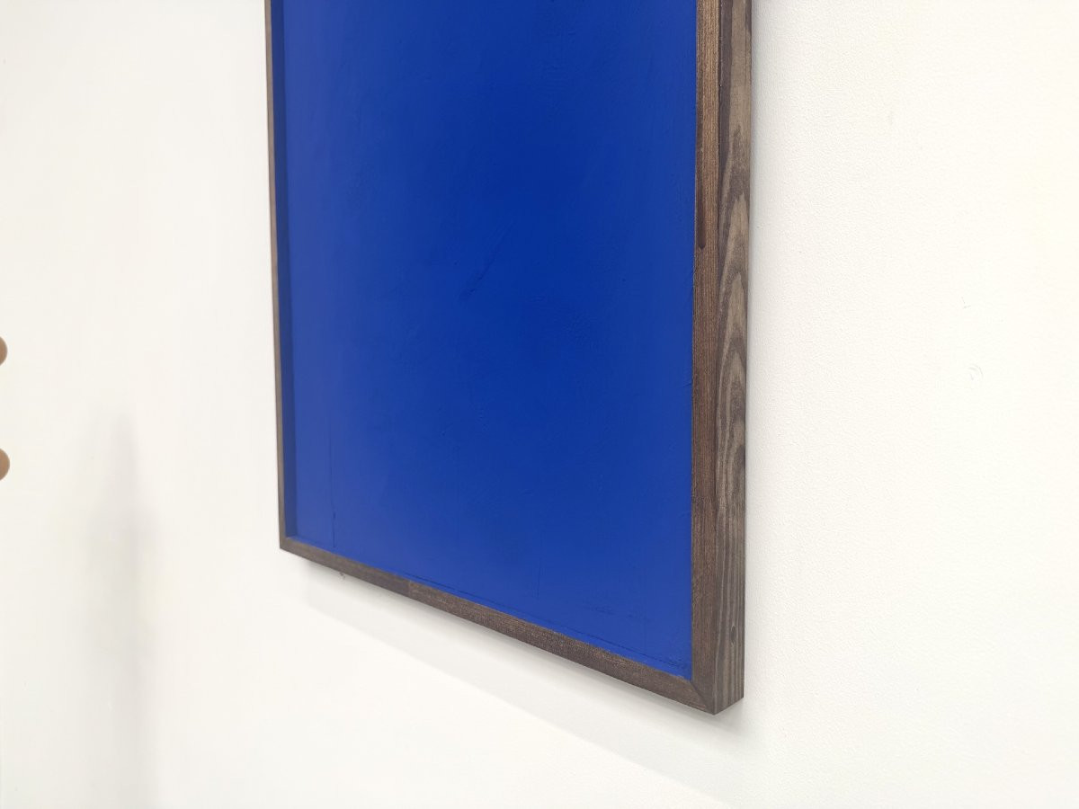 Monochrome Ultramarine Blue Painting, Acrylic On Solid Wood, Pine Frame, 1990s-photo-4