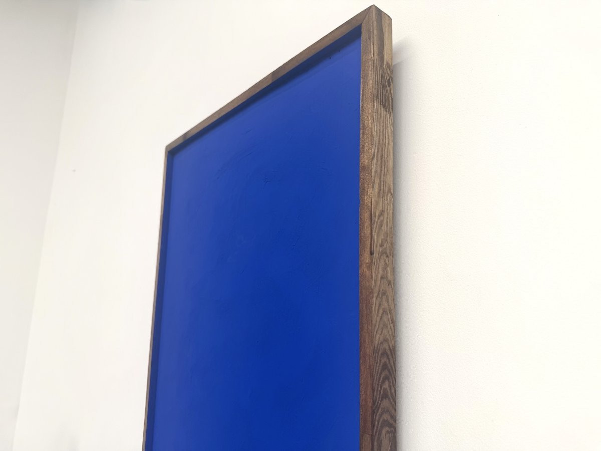 Monochrome Ultramarine Blue Painting, Acrylic On Solid Wood, Pine Frame, 1990s-photo-5