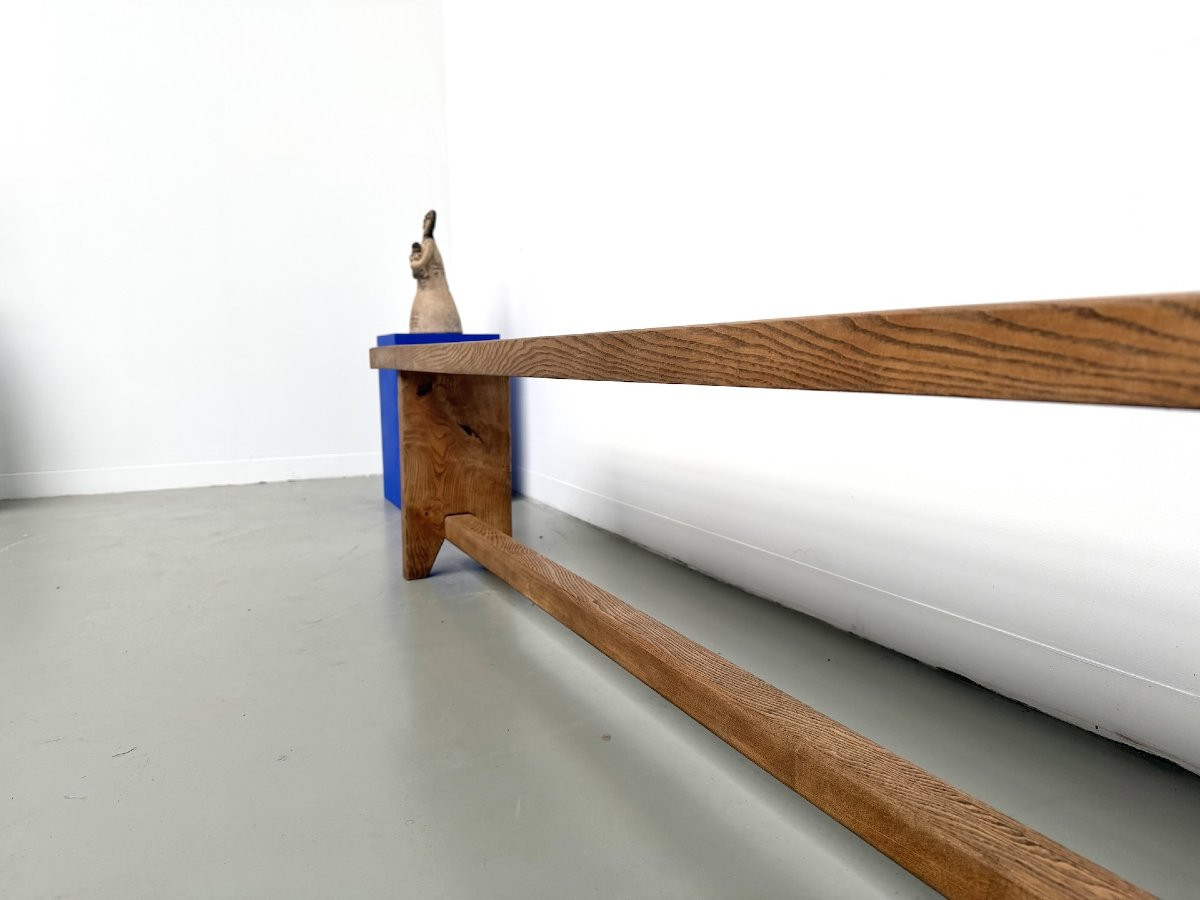 Banc de ferme moderniste en chêne massif, années 50-photo-4