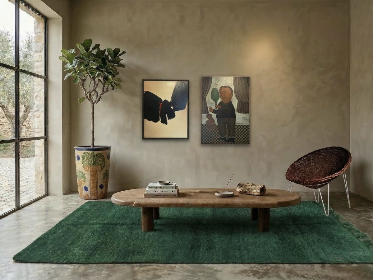 Table basse XXL ovale en chêne massif, piètement cylindrique, années 50-photo-8