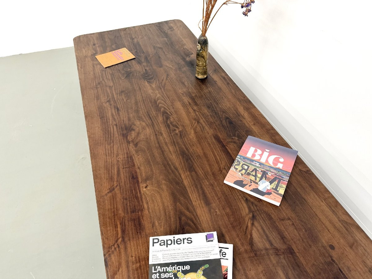 Modernist Coffee Table In Solid Elm, Cylindrical Pine Base, 1970s-photo-4