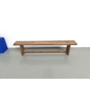 Banc de ferme moderniste en chêne massif, années 50