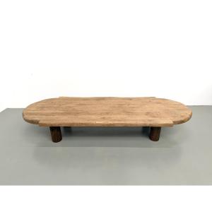 XXl Oval Coffee Table In Solid Oak, Cylindrical Base, 1950s