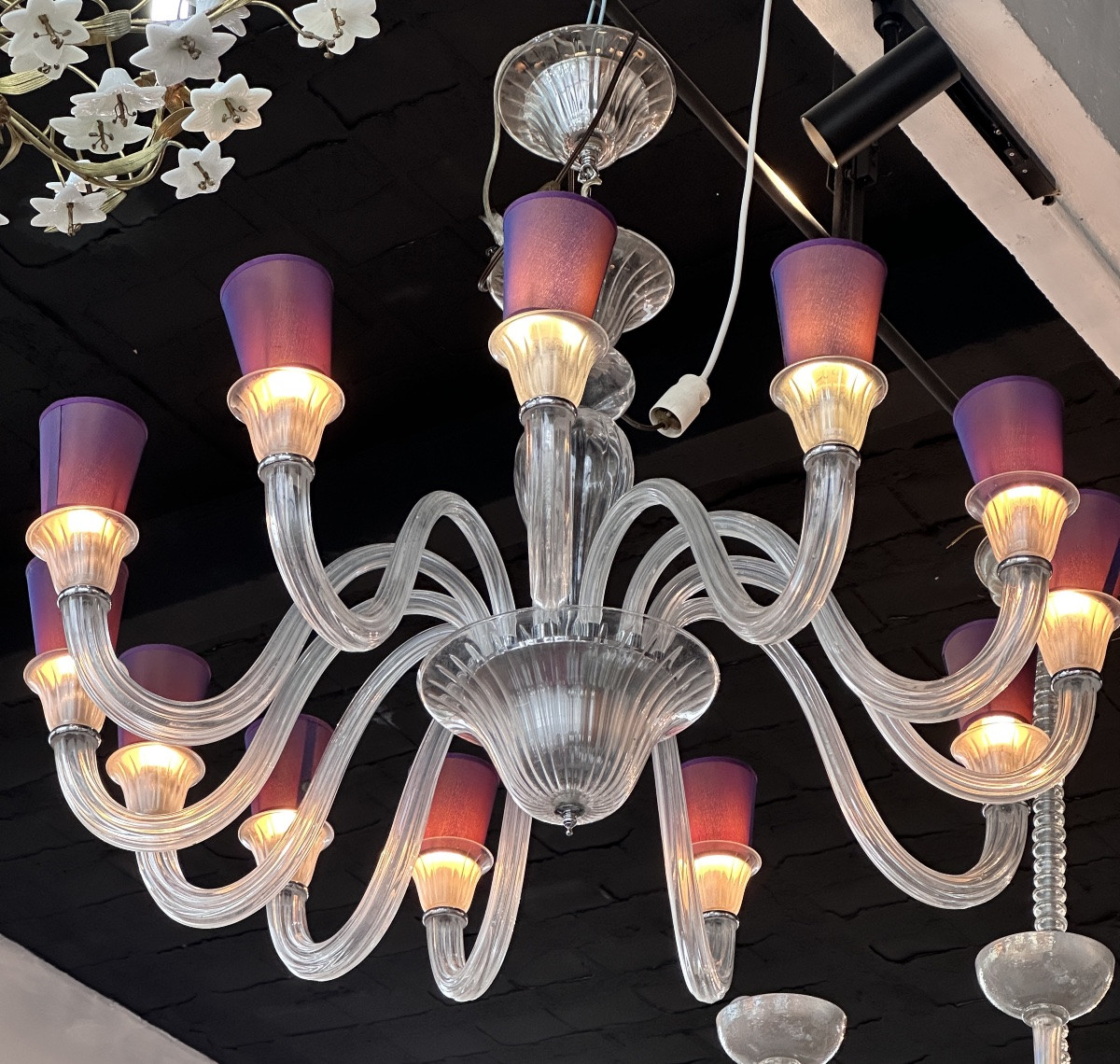Large Italian Murano Glass Chandelier With 12 Arms -photo-3