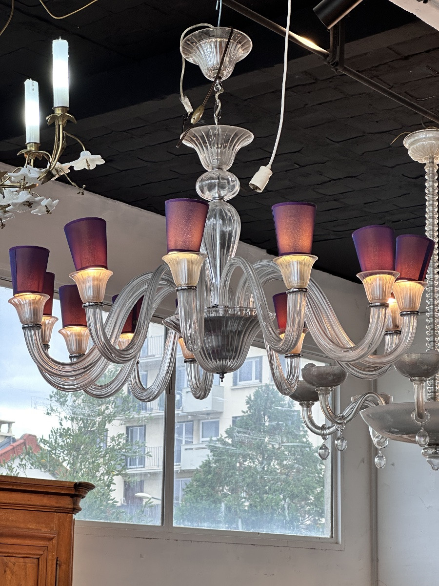 Large Italian Murano Glass Chandelier With 12 Arms -photo-3