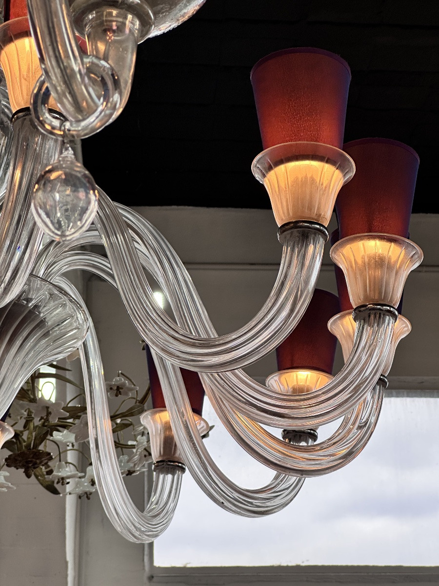 Large Italian Murano Glass Chandelier With 12 Arms -photo-5