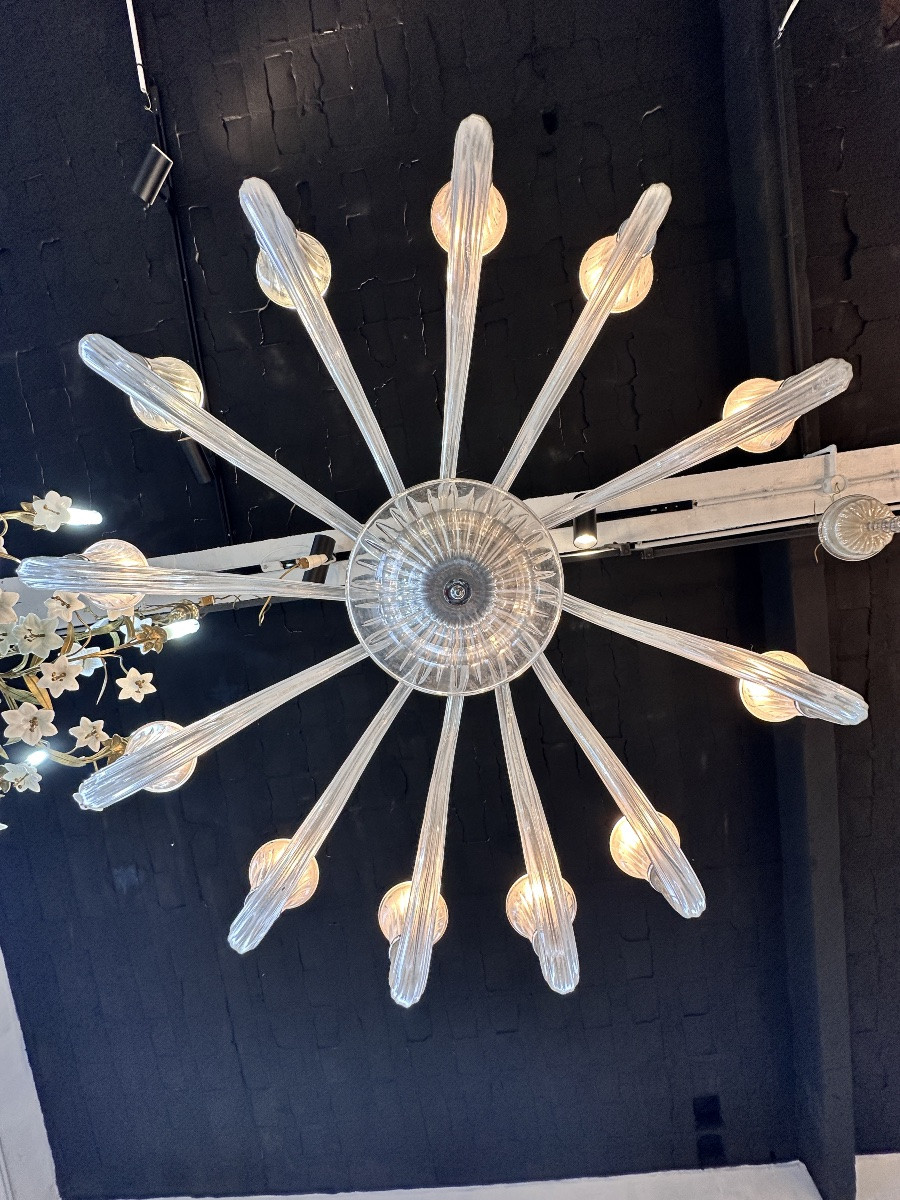 Large Italian Murano Glass Chandelier With 12 Arms -photo-6
