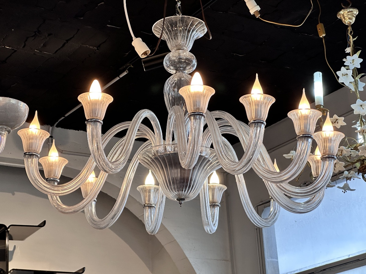 Large Italian Murano Glass Chandelier With 12 Arms -photo-7