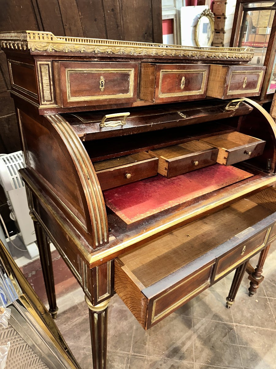 Secrétaire à Rideau Style Transition/Louis XVI, Plateau Marbre-photo-4