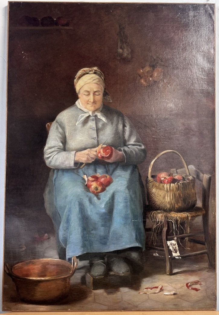 Oil On Canvas Signed J. Badie, "la Peleuse De Pommes" Or "woman Peeling Apples" Dated 1893