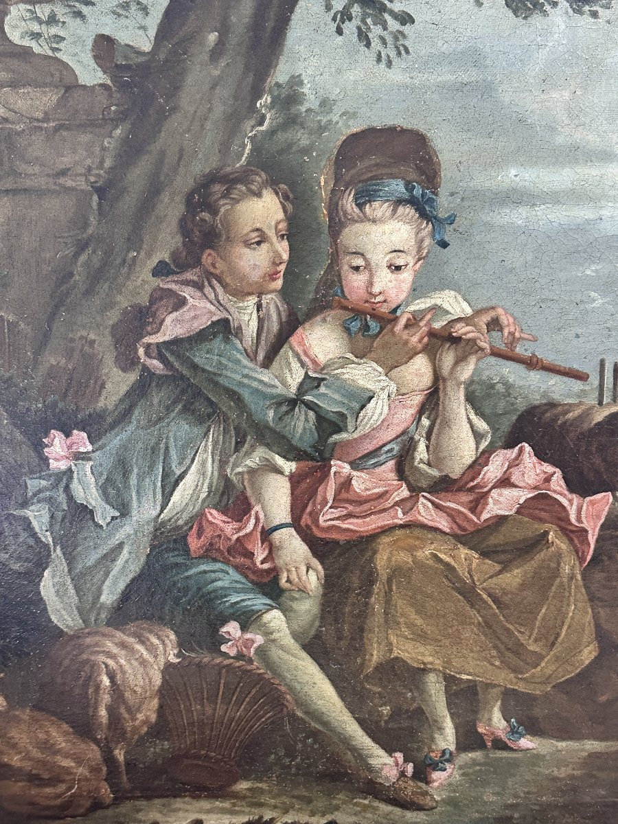 Huile sur Toile Époque XVIIIe / Style Rococo, « Scène Romantique à la Flûte » Boldini-photo-4
