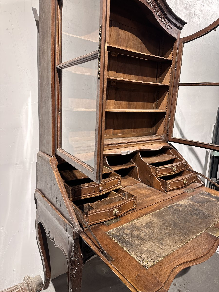 Secrétaire à Abattant Vitré Style Louis XV, Chêne Massif, XIXe Siècle-photo-8