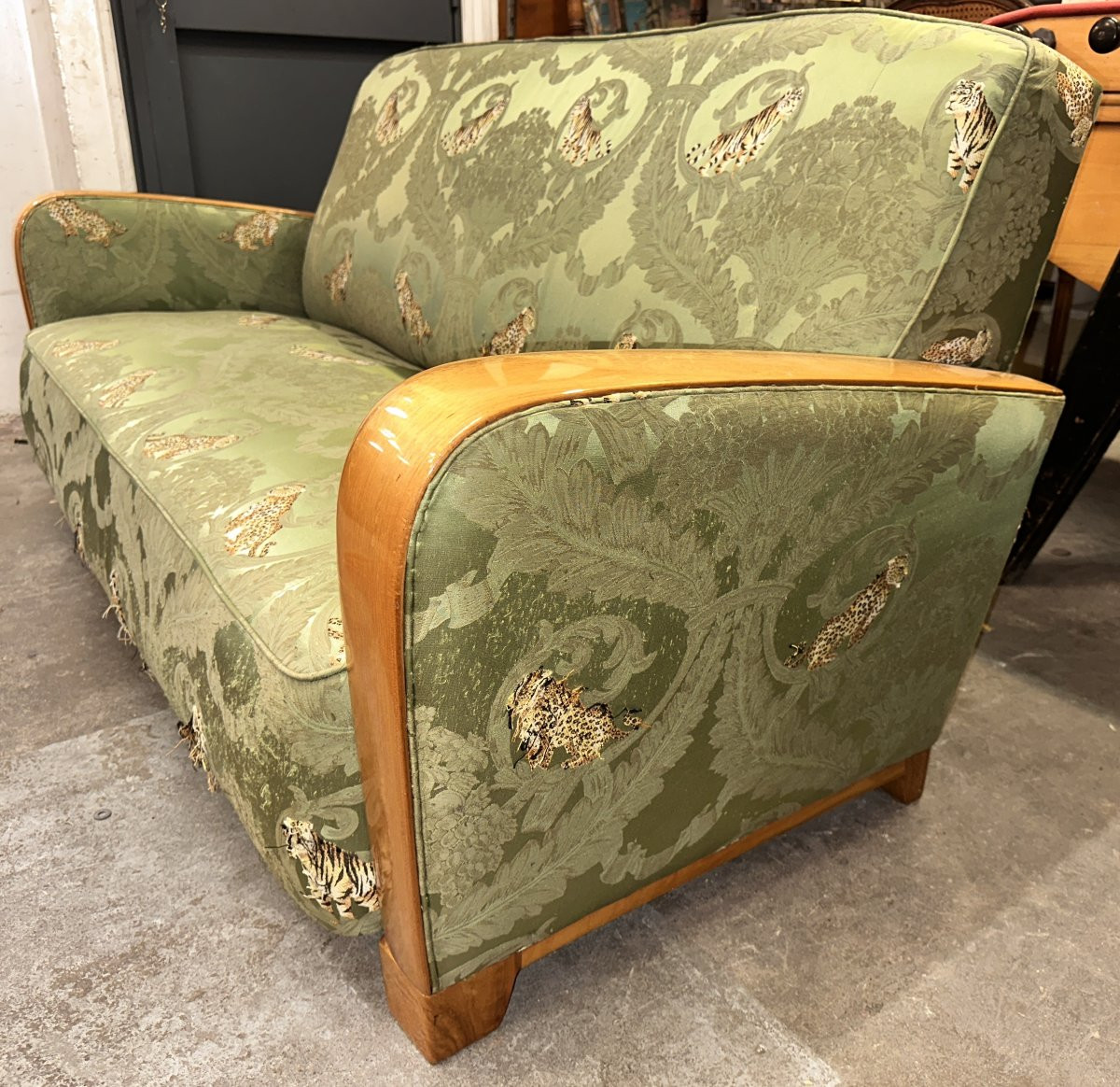 Ensemble de Salon Art Déco / Années 40 en Velours Façonné à Motifs Félins-photo-2