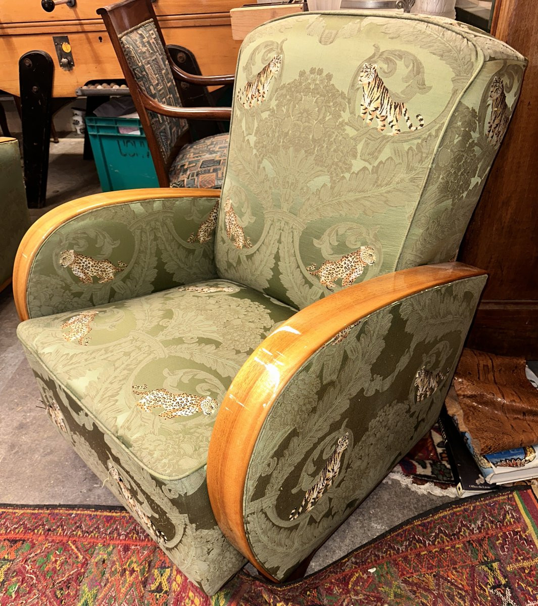 Ensemble de Salon Art Déco / Années 40 en Velours Façonné à Motifs Félins-photo-4